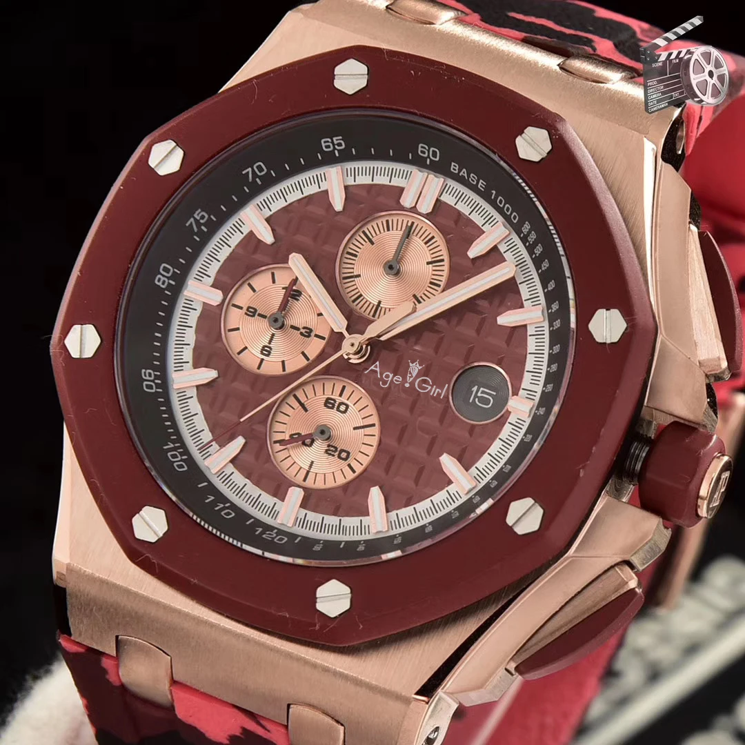 

Classic new Men Stopwatch Watch Sapphire Rose Gold Black Blue Grey Rubber Chronograph Stainless Steel Sport Limited Watches