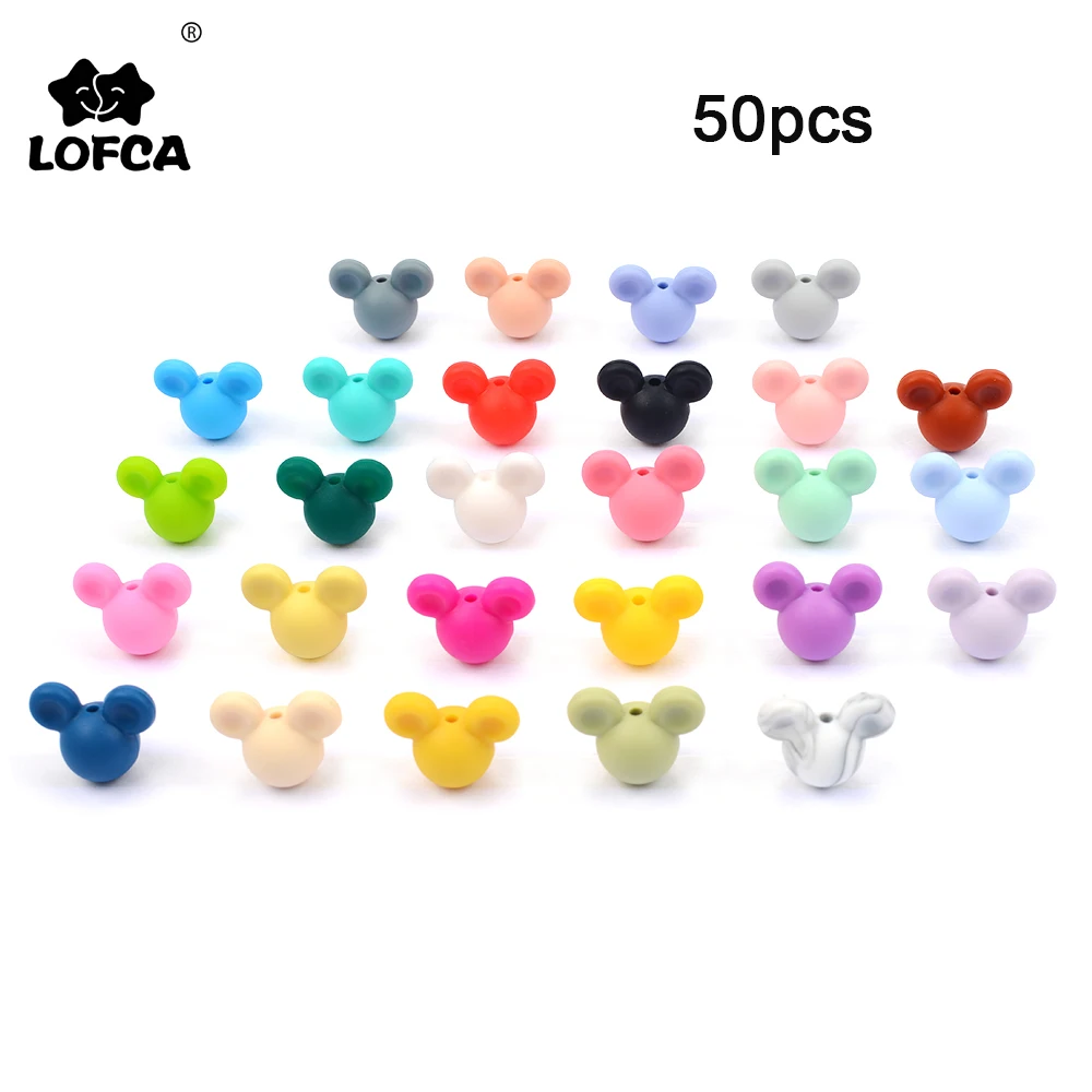LOFCA 50 шт силиконовые бусины для прорезывания зубов Микки детские бусины для прорезывания зубов силиконовые бусины пищевого качества BPA бесплатно DIY Изготовление ожерелий с подвесками