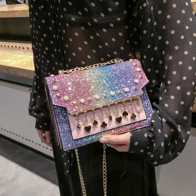 

2021 New Fashion Trend Lnclined Shoulder Bag Women Bag Rainbow Gem Handbag
