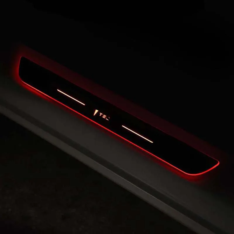 Интерьерные аксессуары для Tesla модель 3 модель 3 led порог двери порог приветственные огни педаль отделка Декоративная наклейка на рамку