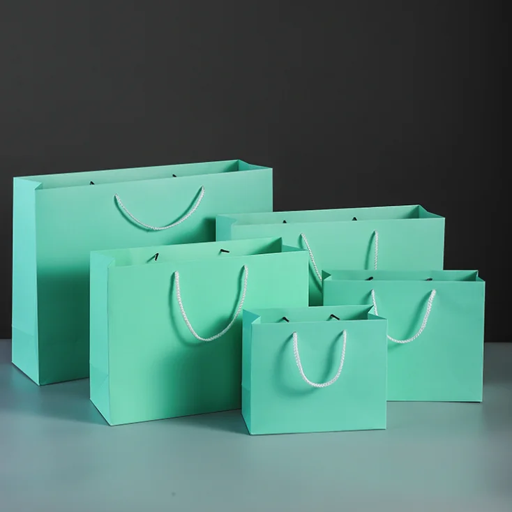 50Pcs Tiffany Blue Paper Bag Kraft Packaging Gift Paper Bag Festival Shopping Birthday Party Decorate