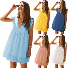 Женское хлопковое платье без рукавов, с V-образным вырезом и цветочным узором, Летнее белое мини-платье, 40 #