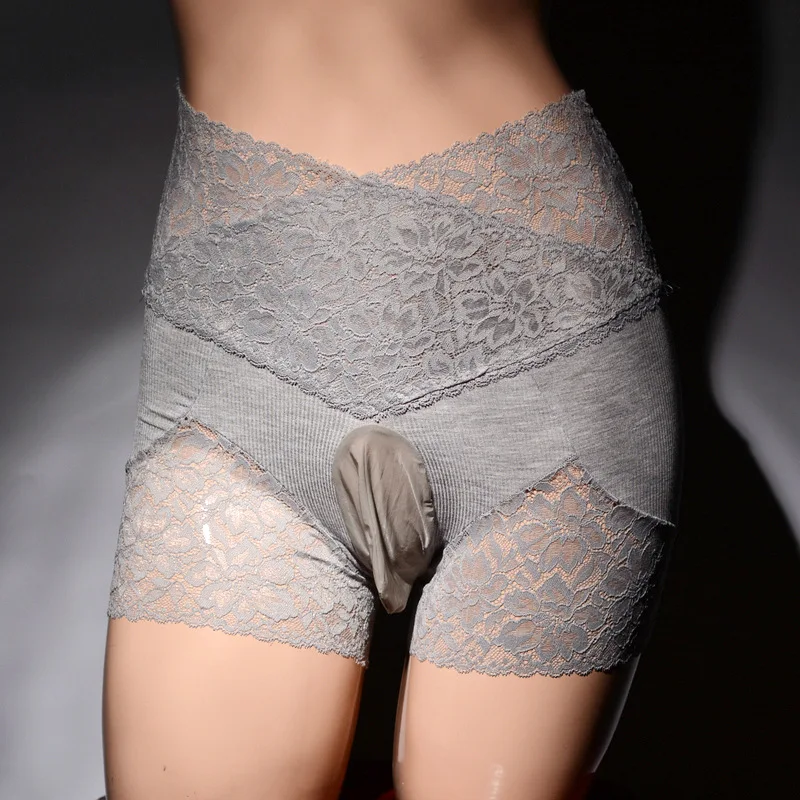 Мужские трусы с высокой талией черные кружевные сексуальное нижнее