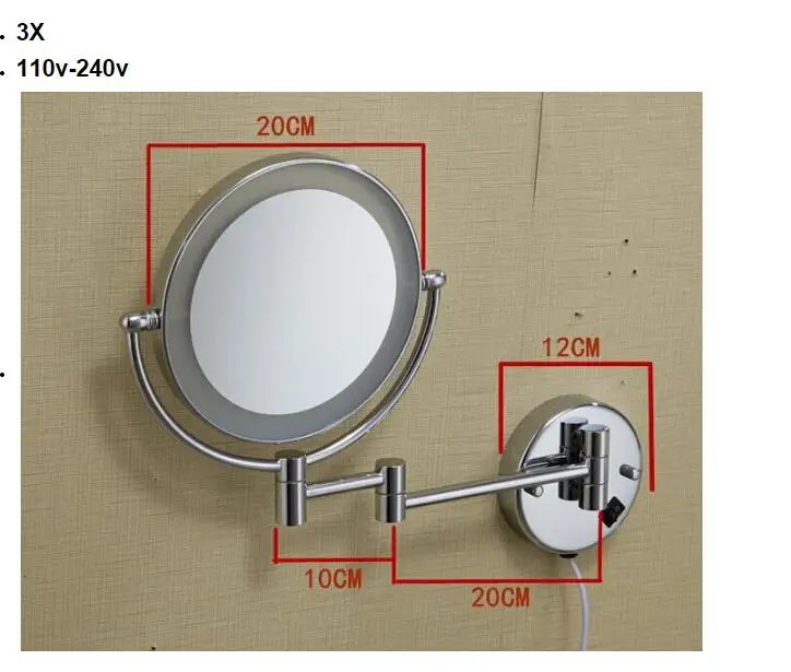 

Bathroom Mirror Wall Mounted 8 inch Brass 3X/1X Magnifying Mirror LED Light Folding Makeup Mirror Cosmetic Mirror Lady Gift