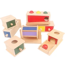 Montessori Materials Spinning Drum Match Piggy Coin Box Permanent Box Round Rectangular Box Sensory Toys for Toddlers IC Class