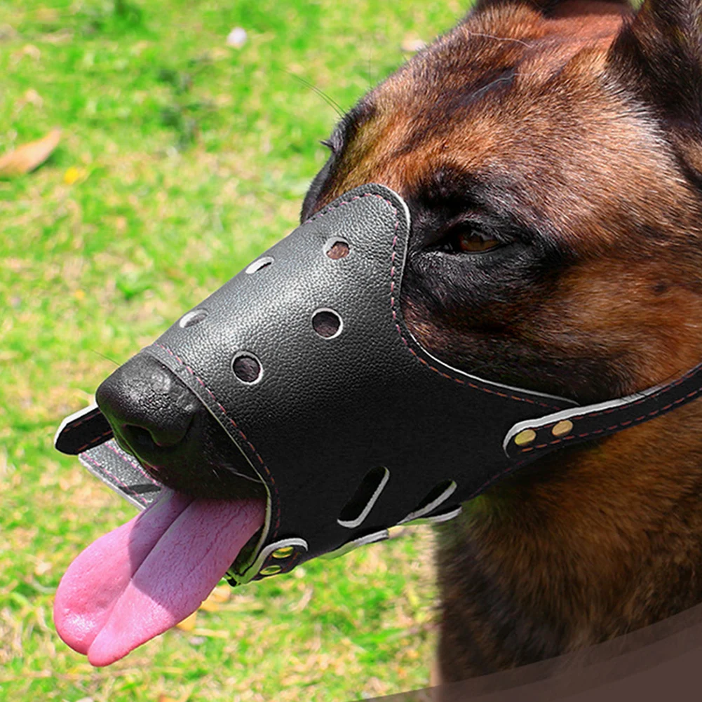 

Adjustable Dog Muzzle Breathable Leather Safety Pet Mouth Muzzle Anti Bark Bite Chew Pet Products Durability Dog Anti-bite Mask