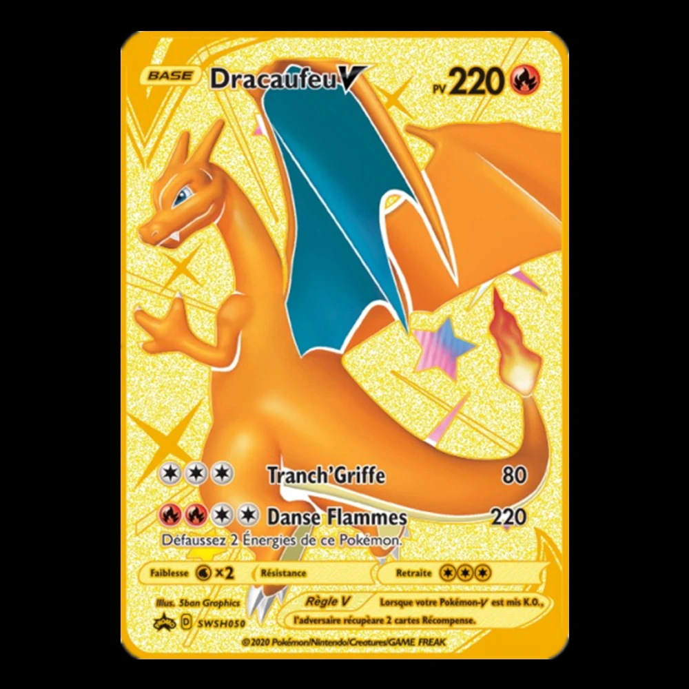 Покемон стальная блестящая карта ПВ Огненный Дракон Пикачу металлическая Vmax