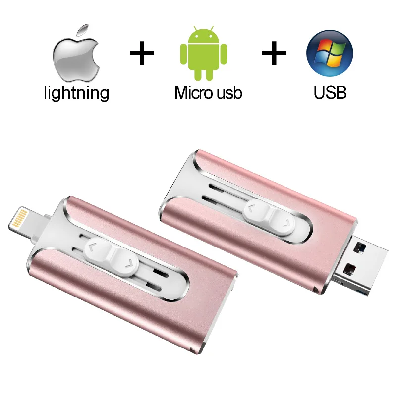 Eaget 3 в 1 OTG USB флэш-накопитель 32 GB/64 GB/128 ГБ флэш-накопитель металлический флэш-накопитель 256 ГБ для iPhone X/8/7/6 Plus USB флэш-накопитель