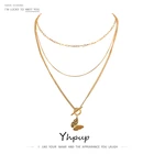 Yhpup Изысканная Бабочка Насекомое многослойное ожерелье с подвеской темпераментная цепь из нержавеющей стали 18 K металлическое модное женское ожерелье