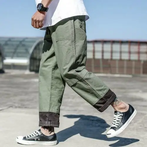 

Mens Pants Japanese Casual Loose Trousers Black Army Green S-3XL Cotton