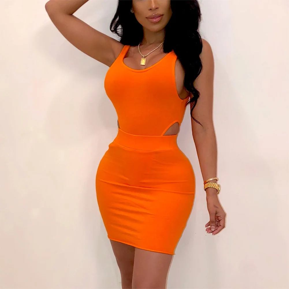 Bikitique сплошной цвет жилет на подтяжках полый плотный посылка бедра юбка костюм