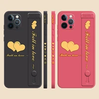 cute heart soft liquid silicon lanyard phone case for iphone 13 12 11 pro xs max xr x se 2020 6 6s 7 8 plus wristband rope cover