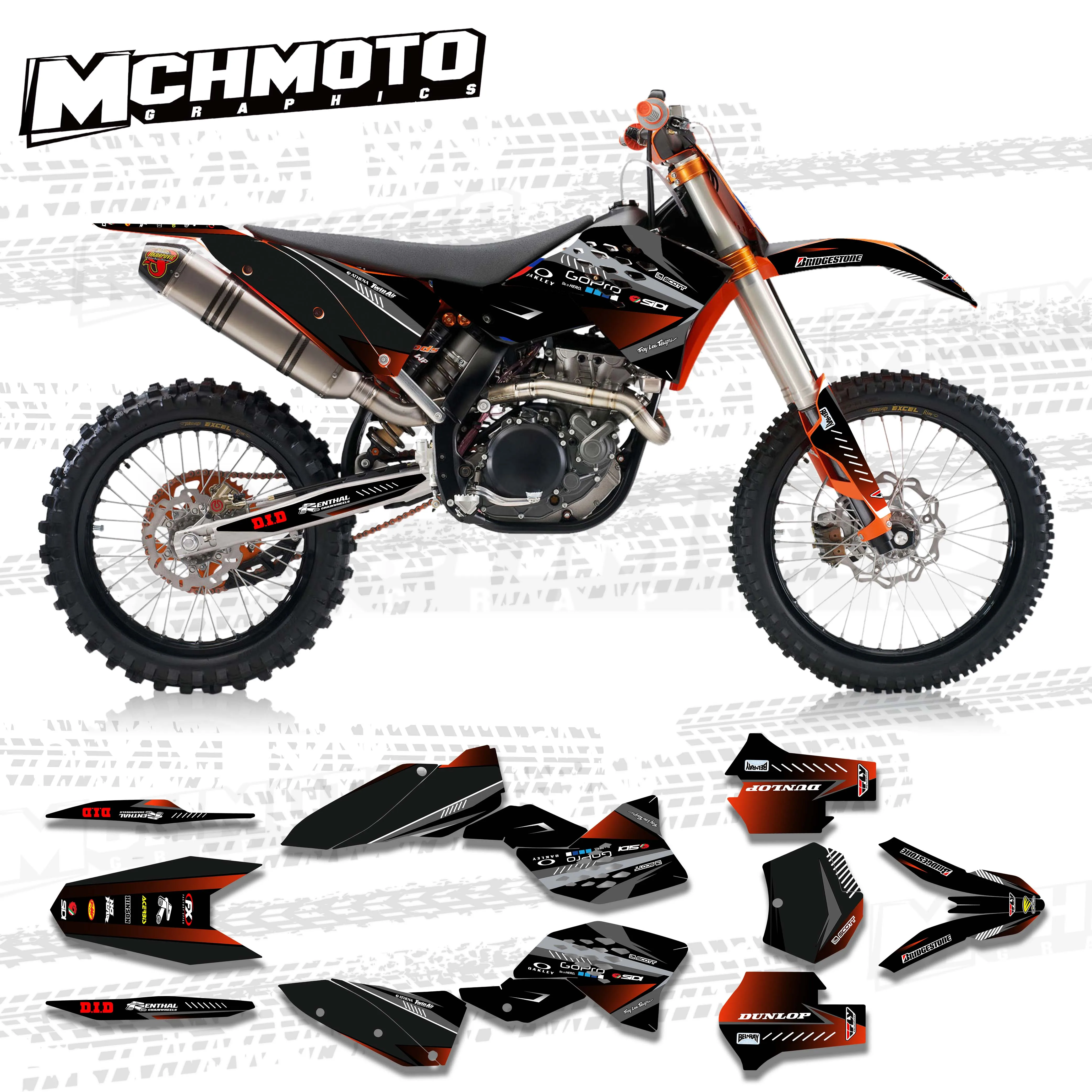 MCHMFG For KTM EXC SXF125 250 300 450 530 2008 2009 2010 2011 Full Graphics Decals Stickers Motorcycle Background