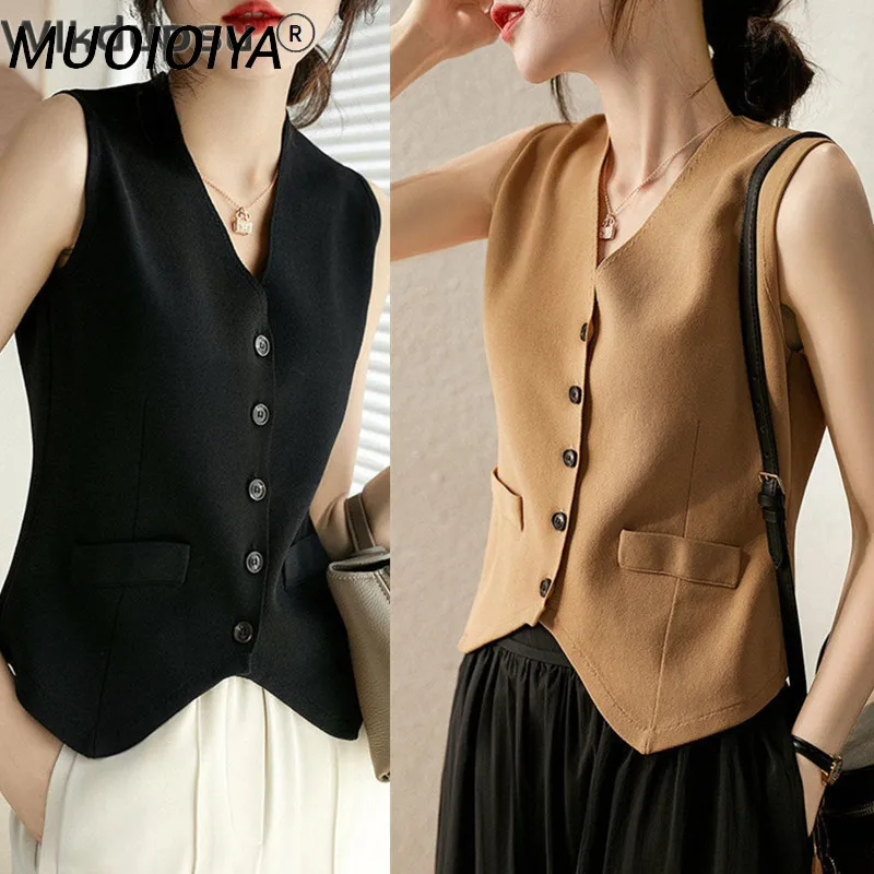 

Винтажная одежда, женский жилет, топ без рукавов, корейская мода, Приталенный жилет, Повседневная Уличная одежда, жилет с V-образным вырезом, ...