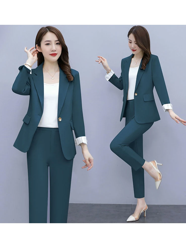PEONFLY2022 Women Single Botton Work Blazer Suits Slim Loose Casual Pants Blazers Jackets With Trouser Two Pieces Set