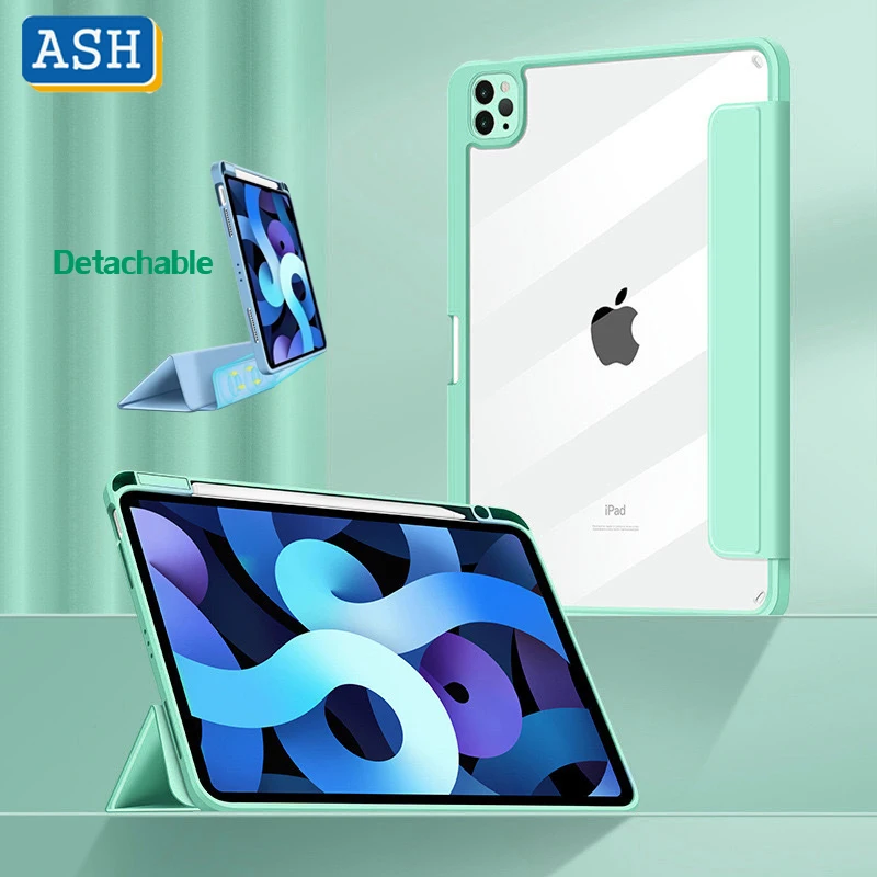 

ASH Detachable Magnetic Case For iPad Air 4 10.9 Pro 11 2020 2018 Trifold Flid Stand Leather 10.2 7th 8th Air 3 Pro 10.5 Cover
