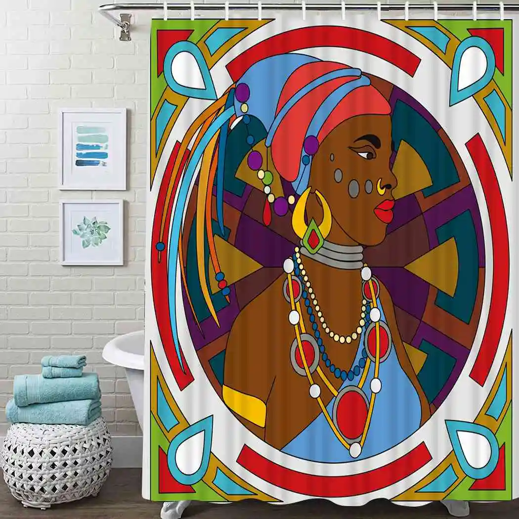 Занавеска для душа Африканской женщины Red Fire занавеска красивой