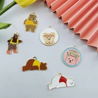 10pcs cartoon bear enamel charm for jewelry making earring pendant bracelet and necklace charms yz675