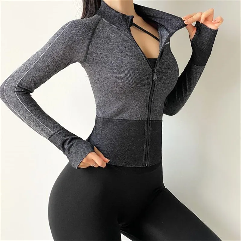 

Seamless Sports Top Women Zipper Long Sleeve Yoga Shirts Gym Workout Running Jacket Training Outfits Fitness Coat