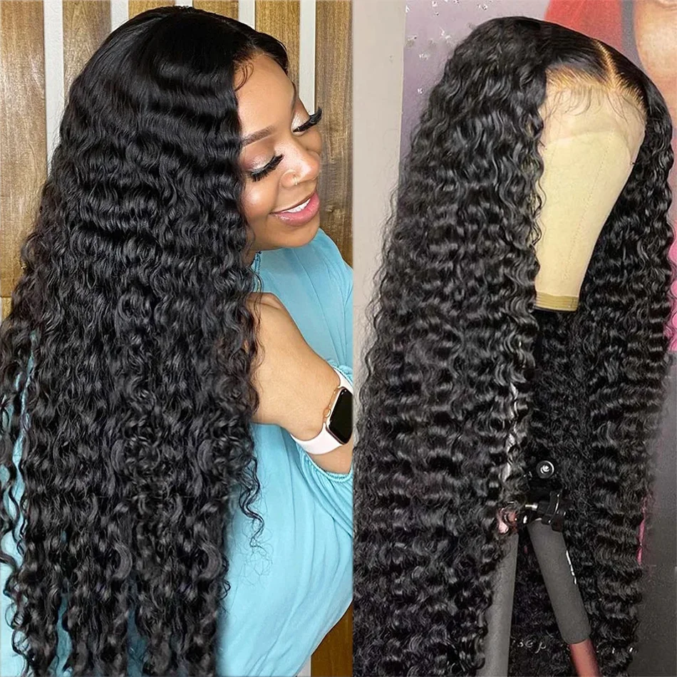13x4 Lace Frontal Wig Curly Human Hair Wigs Malaysian Deep Wave Wig PrePlucked Wig for Women Melted Transparent Lace Front Wigs