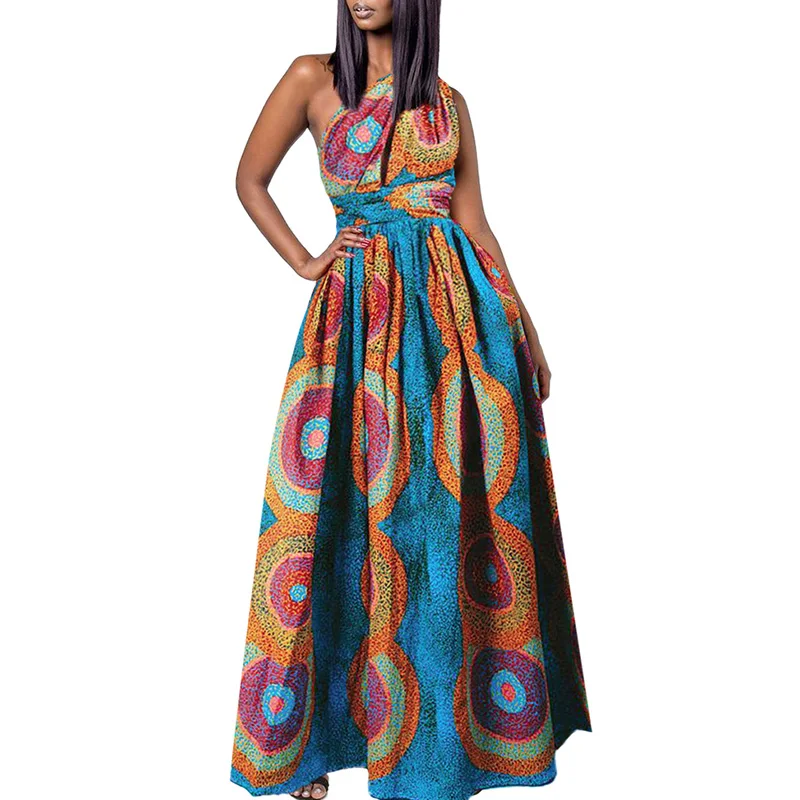 Женское платье макси с Африканским принтом летнее винтажное богемное разрезом