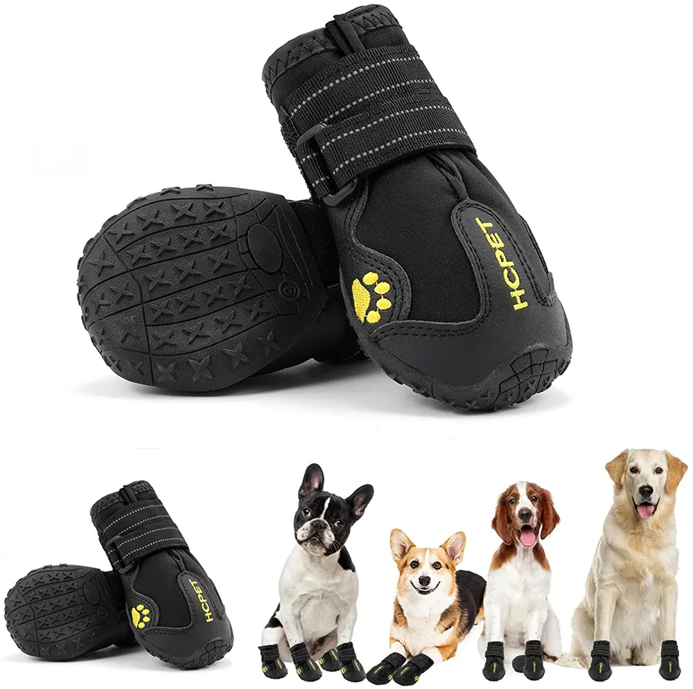 

4pcs Pet Dog Shoes Waterproof Warm Winter Dogs Shoes Reflective Pet Boots Non-slip Dog Shoes Puppy Footwear For Small Large Dogs