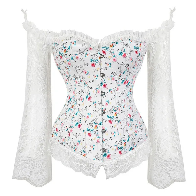 Женский корсет с кружевными рукавами на шнуровке Топ | Женская одежда
