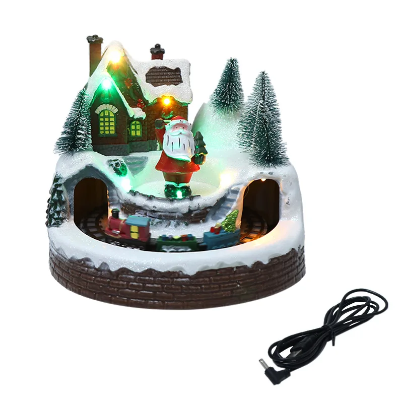 Pueblo de Navidad de Santa Claus, adornos musicales brillantes, &aacute;rbol de Navidad, tren giratorio, casa, decoraciones navide&ntilde;as, regalos, artesan&iacute;as-4