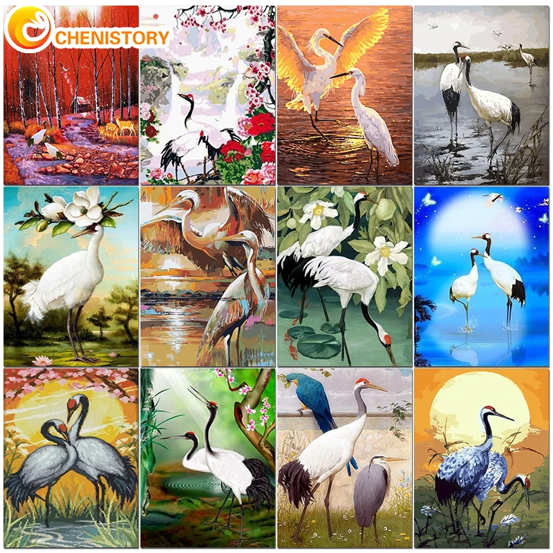 

CHENISTORY Oil Painting By Numbers Animal DIY Red-Crowned Cranes Drawing Picture Crafts Kits Coloring On Canvas Wall Decor Art