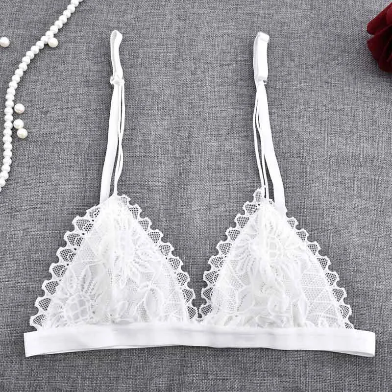 Women Sheer Halter Top Sexy Lace Wire Bra Bralette Bustier Underwear Wireless Bras Cropped Strappy Brassiere bralett encaje | Женская
