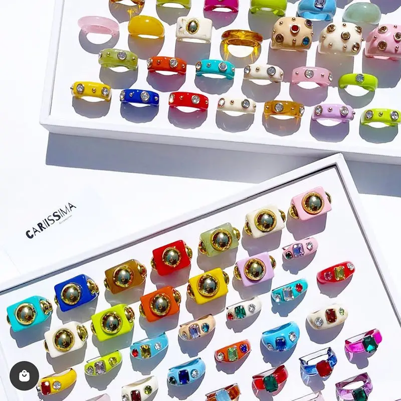 

Ins Hipster Colorful Transparent Theme Hyperbole Thick Resin Acrylic Rings Set for Women Girly Trendy DIY Party Ring Jewelry New