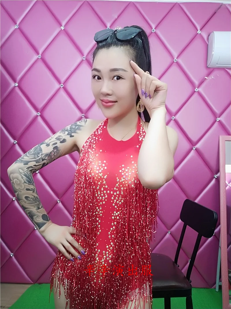 Nightclub Modern Female Song Catwalk Show Dj Gogo Sexy Tassels One-piece Dance Stage Costumes Rave Outfit Performance Costume |