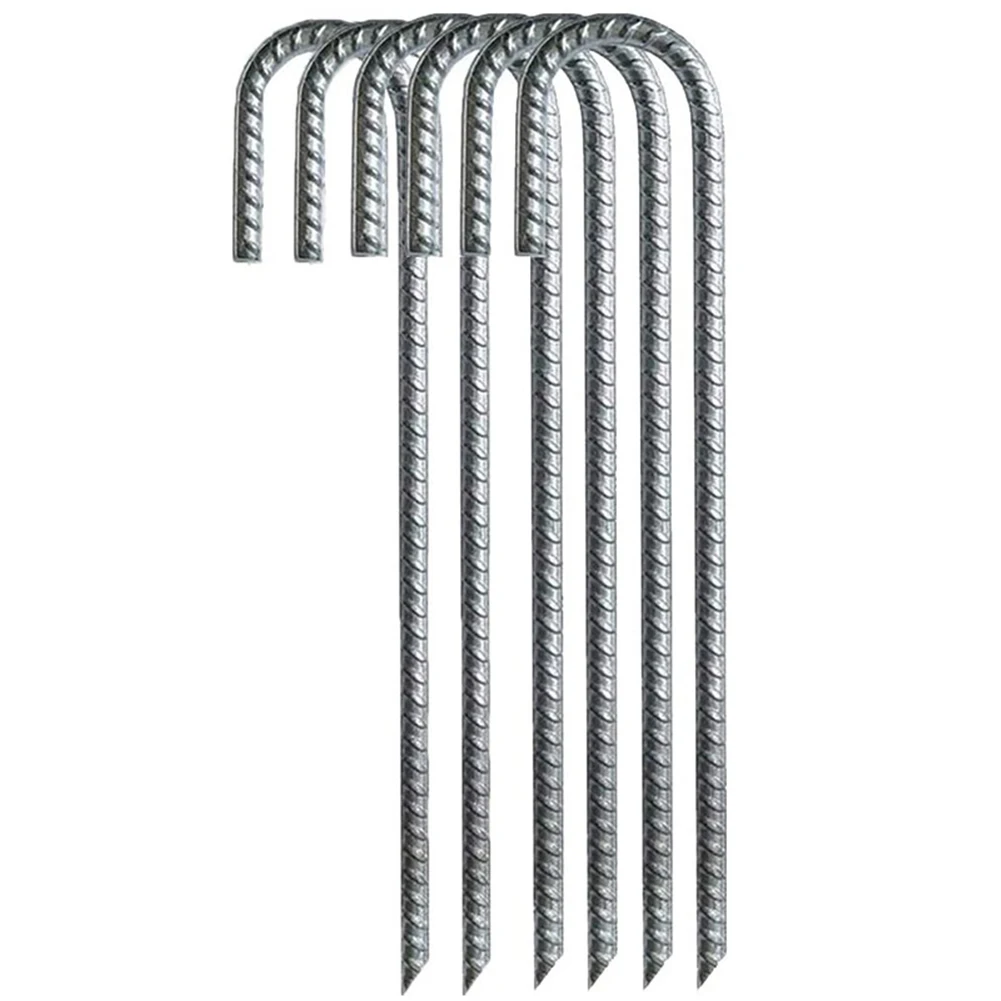 

1/6pcs Ground Rebar Stakes Garden Tent Nails Galvanized Steel J Pegs Gardening Anchors for Tent Trampoline Swing