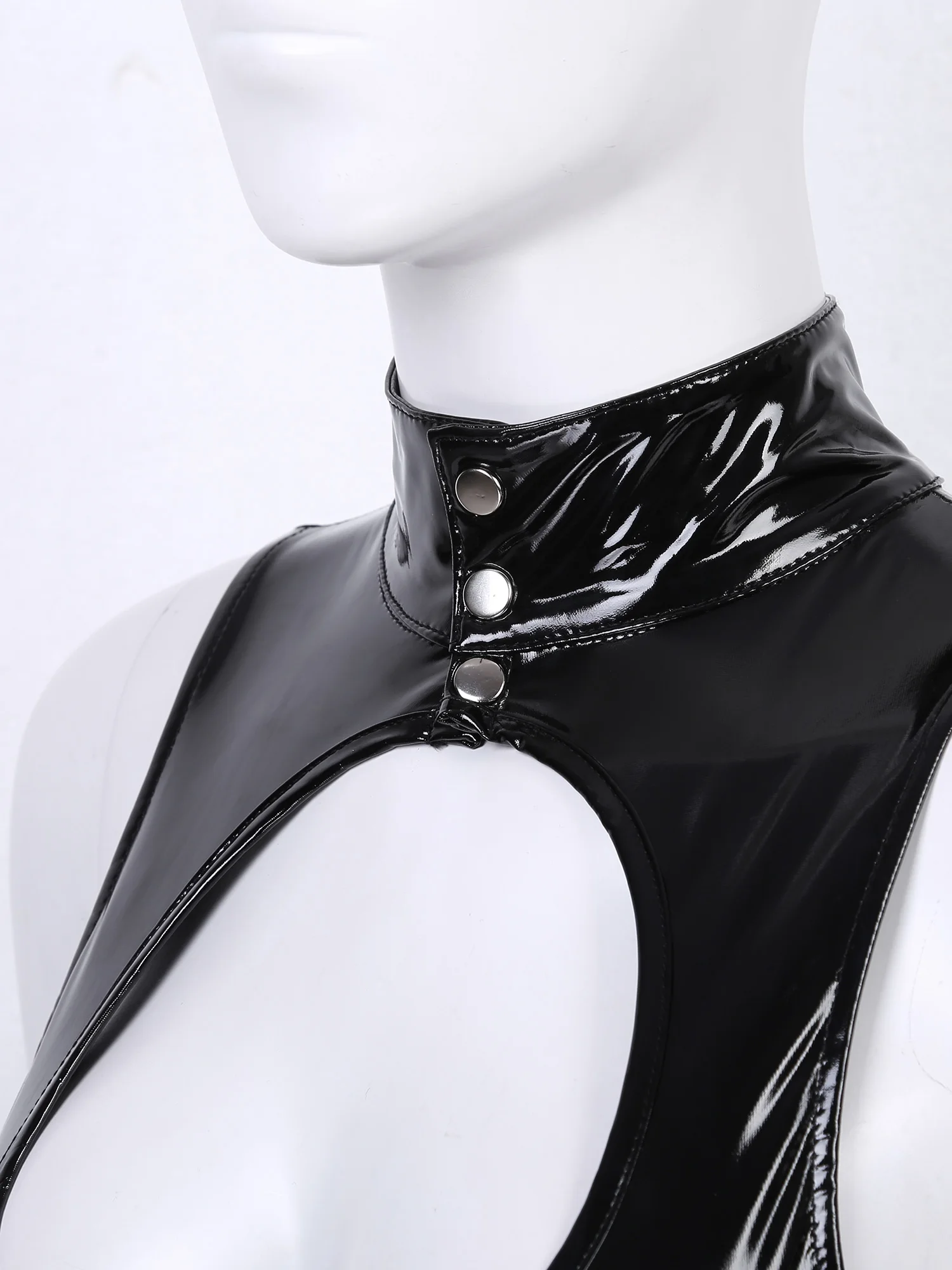 Комбинезон женский без рукавов на молнии ПВХ кожаный Облегающий комбинезон боди