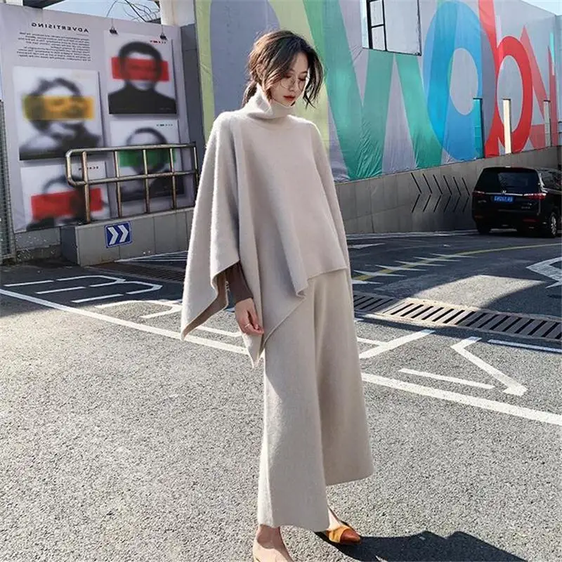 Женский трикотажный костюм из 2 предметов Свободный Топ с высоким воротником и