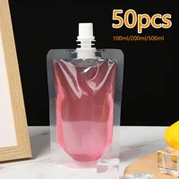 50pcs clear drink pouches bags plastic liquor pouch drinks flasks with 2funnels 100200500ml for cold hot drink container drink