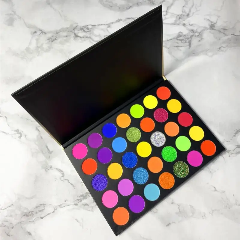 35 Colors Fusion Makeup Eyeshadow Pallete Highlighter Shimmer Neon Custom Logo Make up Pigment Eyeshadow Palette Cosmetics