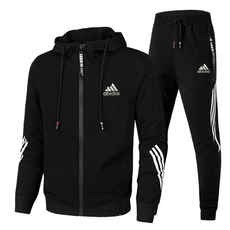 

2021 Spring And Autumn Brand Fashion Men's Two-Piece Striped Sportswear Men's Hooded Top Outdoor Sports Pants Track Suit Suit