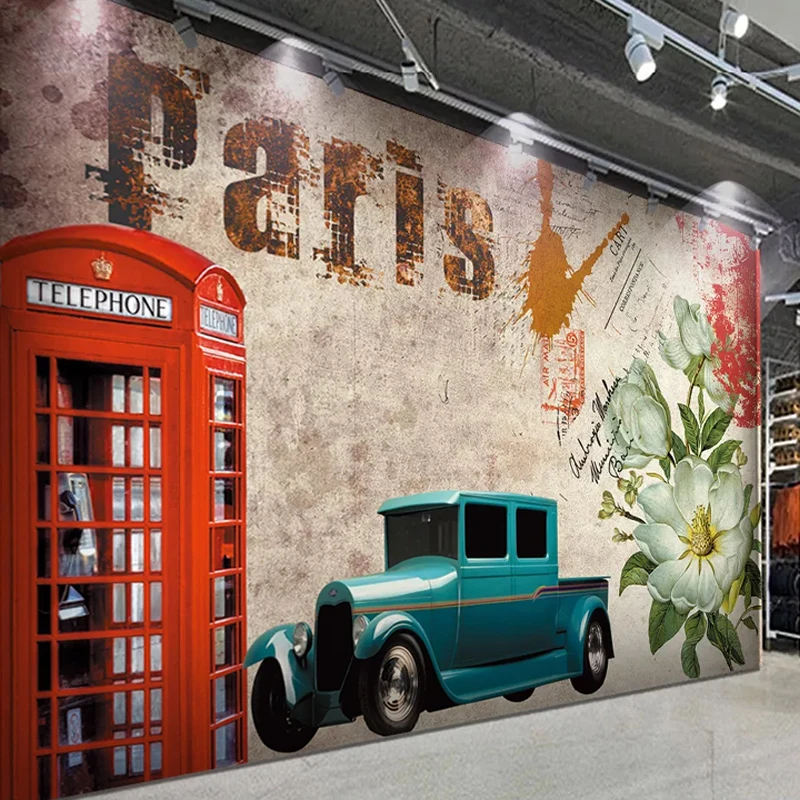 Самоклеящиеся водонепроницаемые обои в стиле ретро красная телефонная будка
