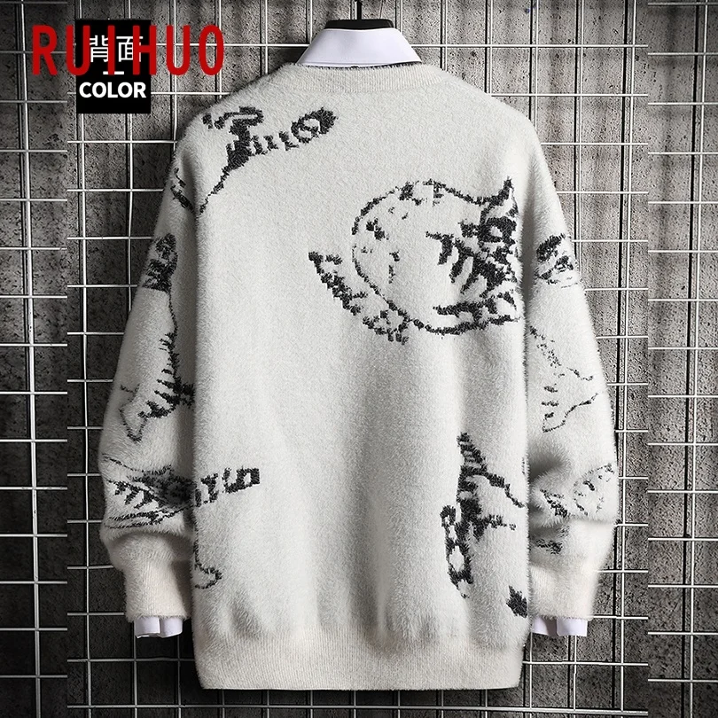 RUIHUO Cat мужской свитер вязаный Топ пуловер мужская одежда мужские свитера 2021 Новое