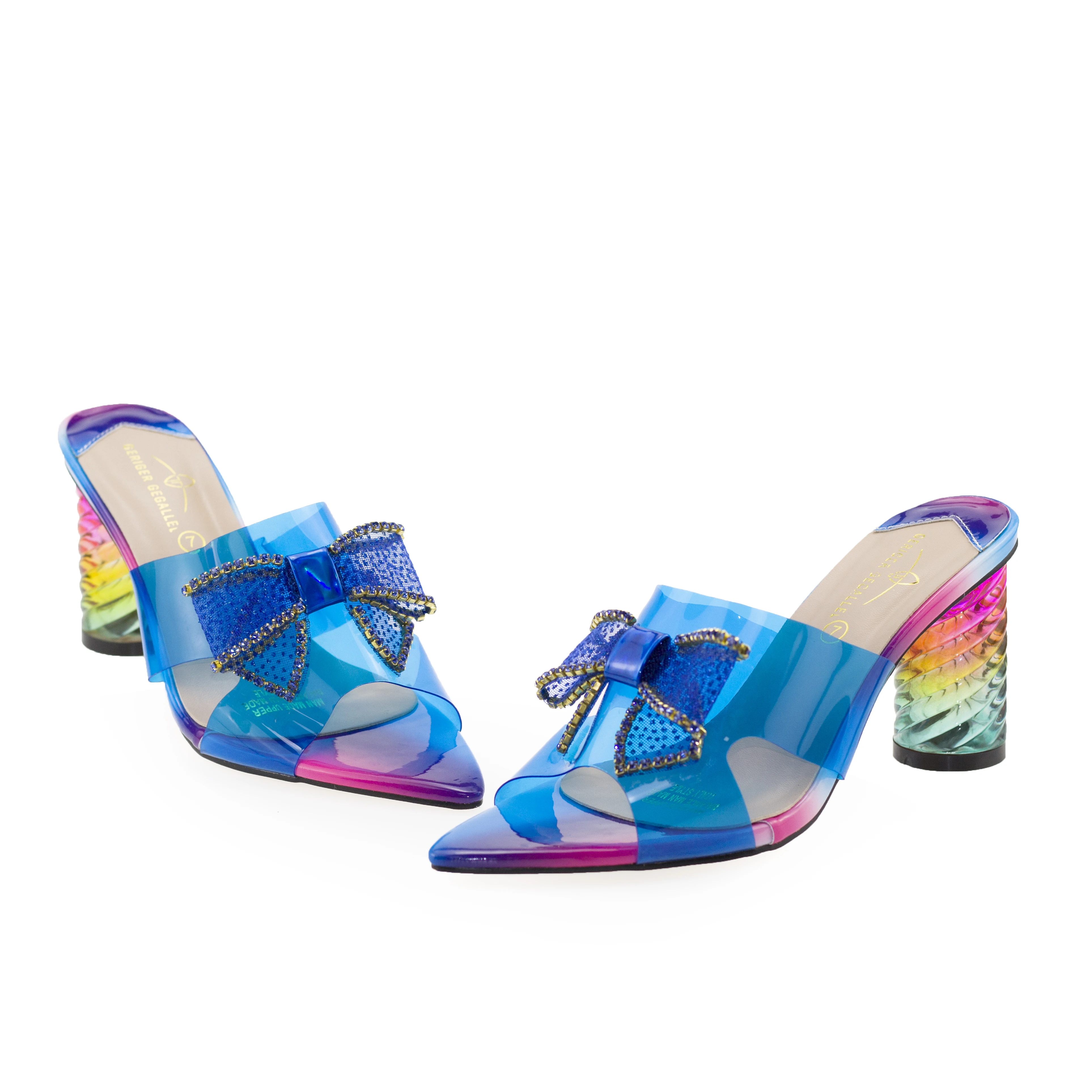 

Bowknot Rhinestone Jelly Sandals 927-7 Clear Women Mules Sandals High Heels Transparent PVC Fancy Ladies Shoes Slippers Heels