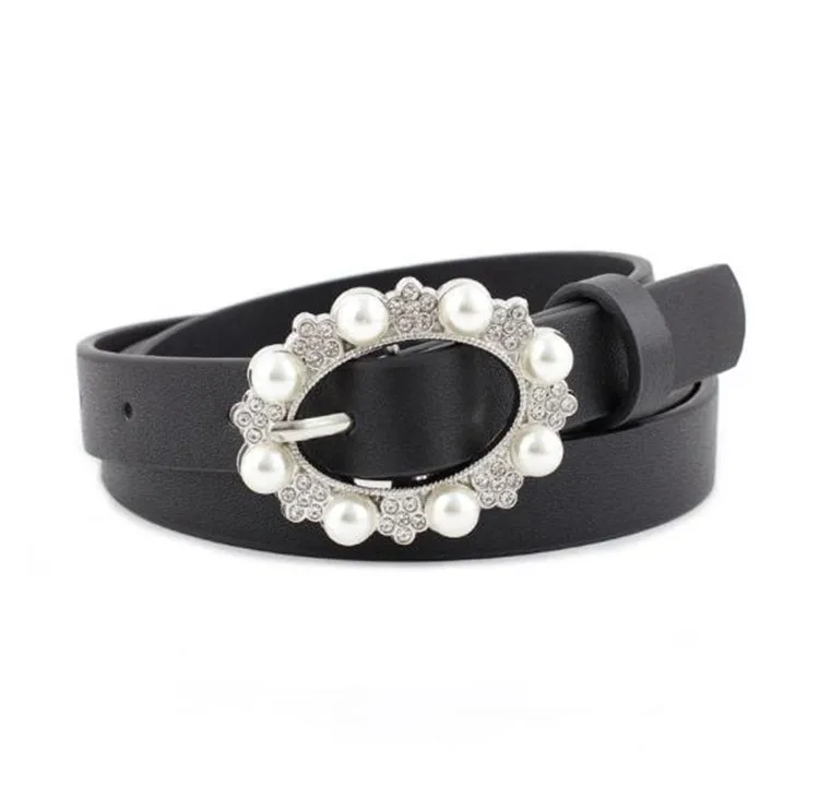 Ремень с жемчужной пряжкой Женский роскошный модный простой тонкий пояс