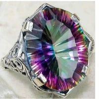 fdlk vintage alloy ring oval cut mystic rainbow color engagement crystal jewelry birthday gift wedding engagement ring