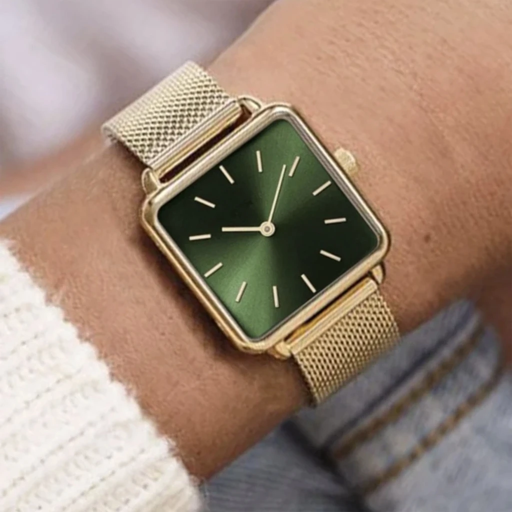 

Luxury Square Gold Green Dial Quartz Watch Fashion Magnetic Watches for Women Fashion Watch Ladies Dress Bussiness Clock