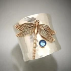 Кольцо в стиле стрекозы женское, винтажное обручальное украшение с синим кристаллом, хороший подарок