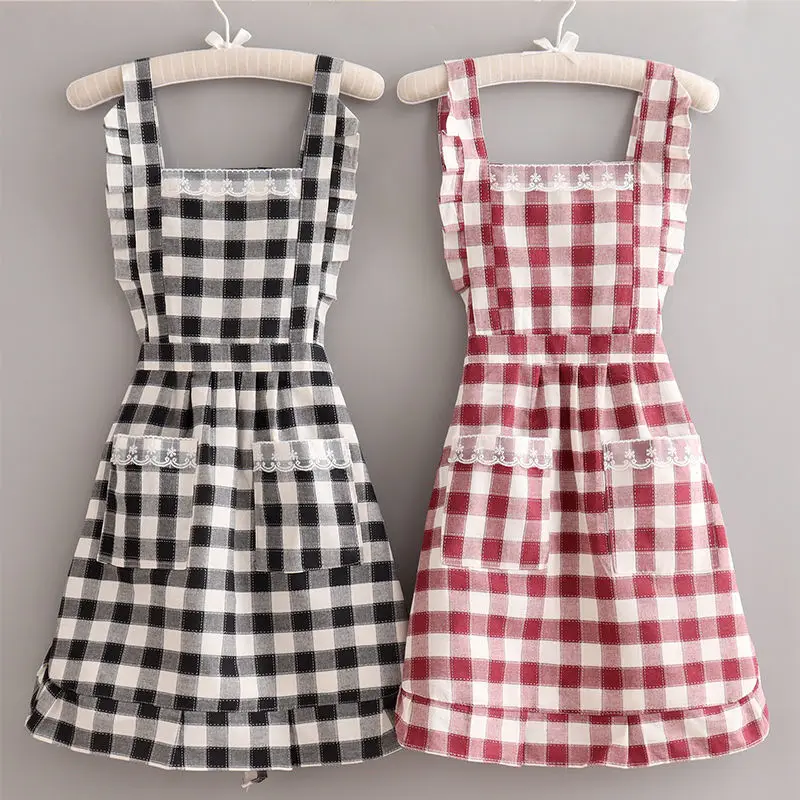 Korean Style Comfortable And Oil-proof Cooking Household Apron Female Cute Pure Cotton Work Nail Coveralls Western Style Apron