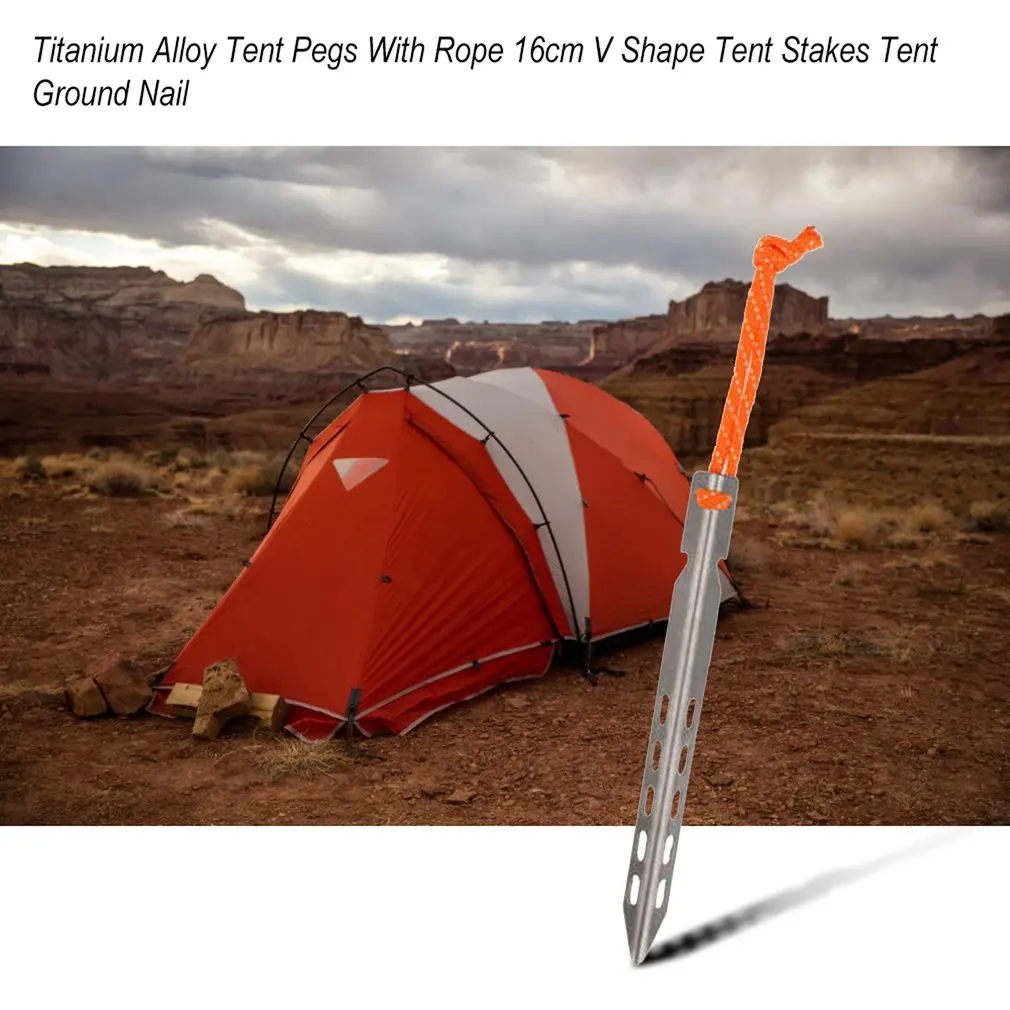 Титановый сплав колышки для палаток с веревкой 16 см V форма палатки наземные