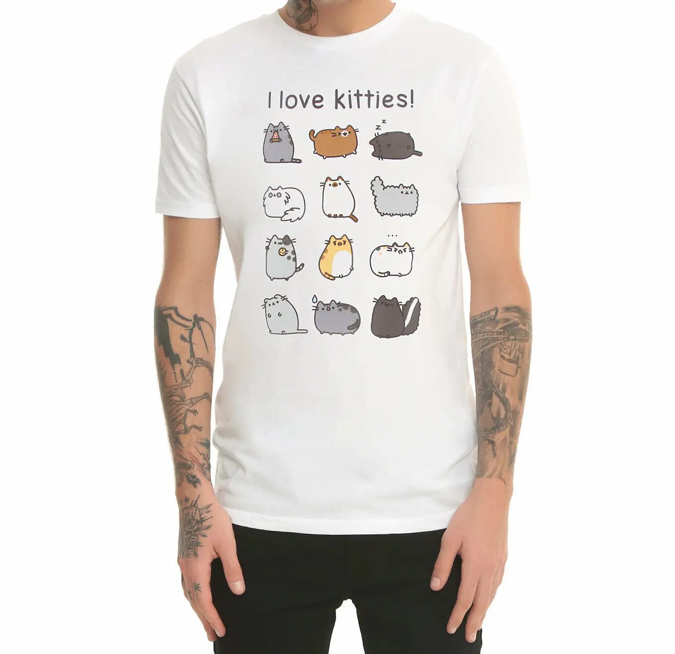 Kawaii Fat Cat Posheaen The I LOVE KITTIES футболка INWT Лицензированная Harajuku Lil Peep|Мужские футболки| |