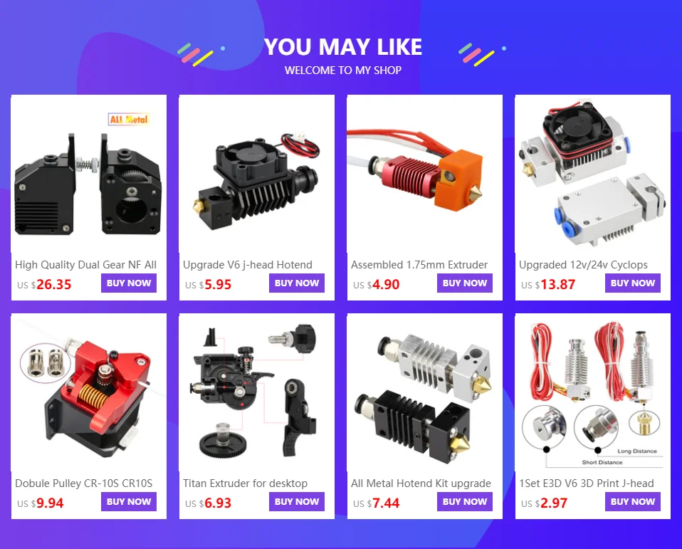 1 комплект E3D V6 3D принтом j-головки hotend для 1,75/3 мм прямой нити Уэйд экструдер 0,2/0,3/0,4/0,5 мм сопло длинный/короткие дистанции