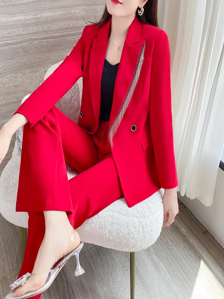 

Luxury Casual Sexy Suit Women Korean Fashion 2 Piece Red Suit Women Tuxedo Oversize Business Attire Ropa Mujer Clothing Eg50xf